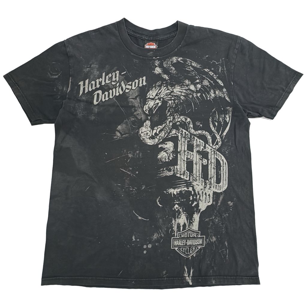 USA製 HARLEY DAVIDSON ハーレーダビッドソン 半袖Ｔシャツ モーターサイクル ブラック(メンズ L)中古 古着 Y4001