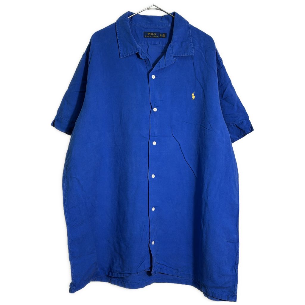 Polo by Ralph Lauren ポロ ラルフローレン コットンリネン オープンカラーシャツ 大きいサイズ ブルー(メンズ XXL)中古 古着 Y4013
