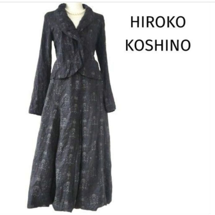 美品 高級ヒロココシノ お花柄素敵な春夏セットアップ 黒 11号
