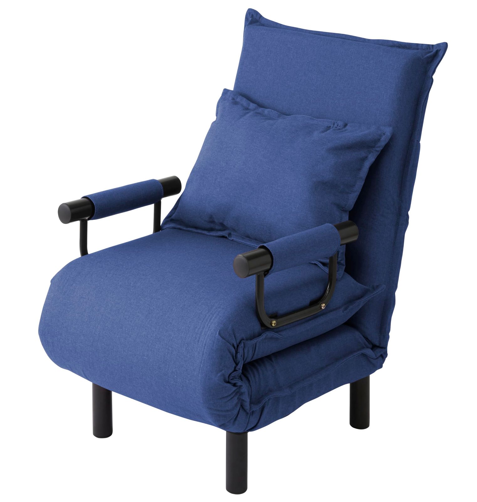 特価商品　ひじ掛け 来客用 カウチソファ 幅63cm 42段階リクライニング 幅63×奥行77～184×高さ88cm (小) 組換え簡単 ネイビー 3WAYソファベッド ふかふかクッション付 ビータ(Vita)