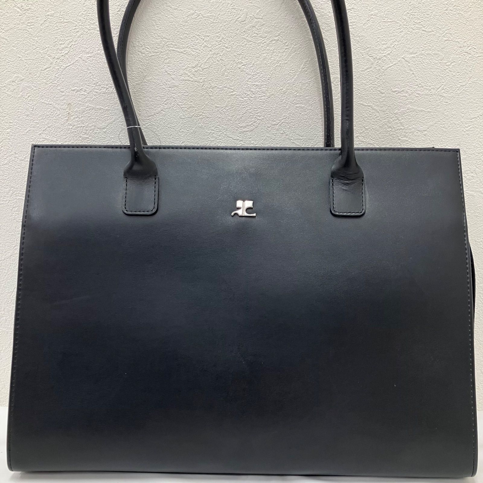 Y5398　courreges　クレージュ　トートバッグ　ビジネスバッグ　リクルート　仕事用バッグ　就活　ブラック　黒　レザー　レディース　冠婚葬祭　フォーマル　オケージョン　ポケット多数