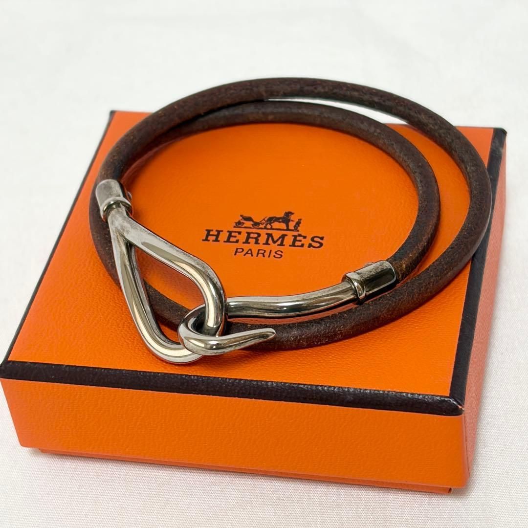 HERMES エルメス ジャンボブレス ブレスレット レザー シルバー金具