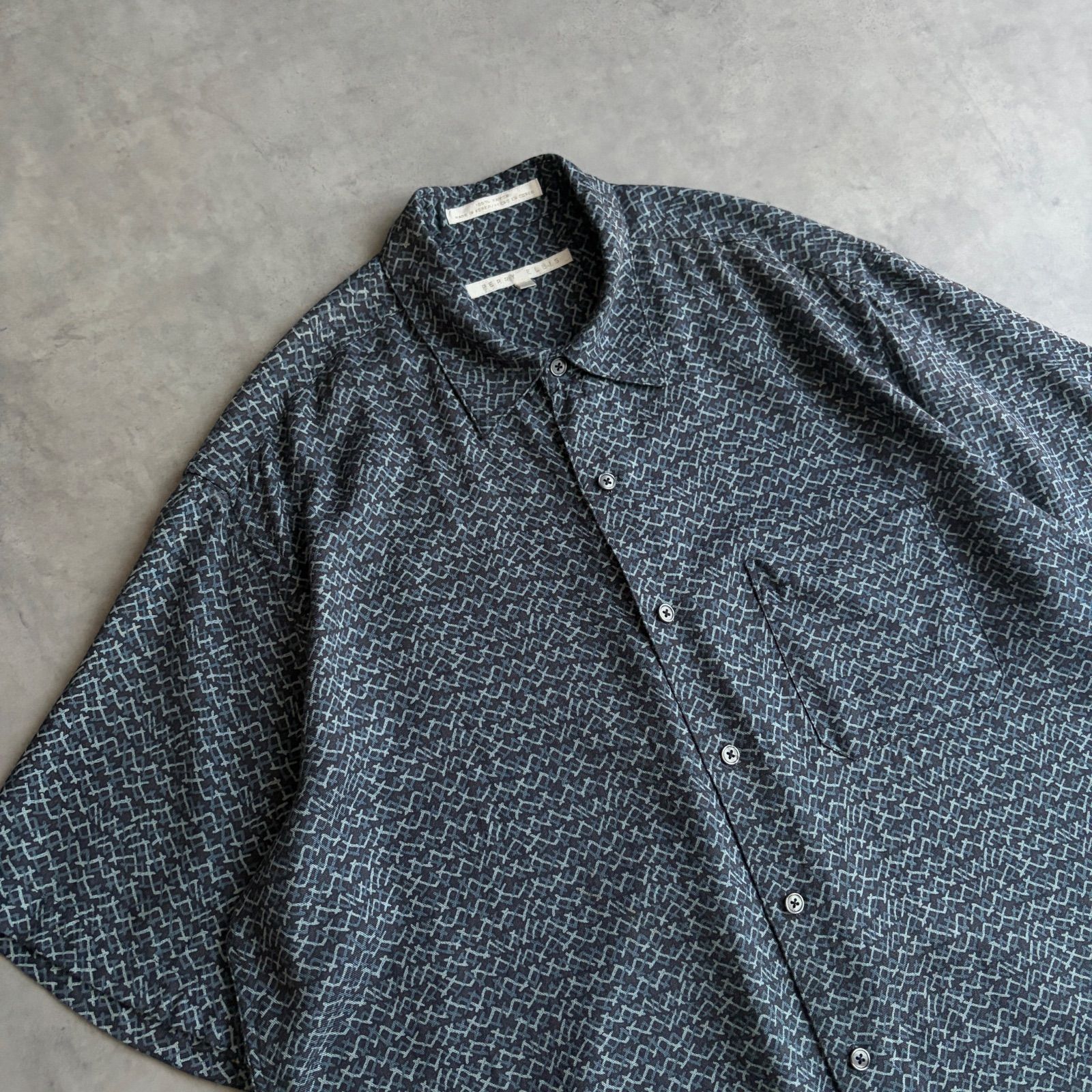 90s PERRY ELLIS ペリーエリス レーヨン100% 総柄 半袖シャツ L