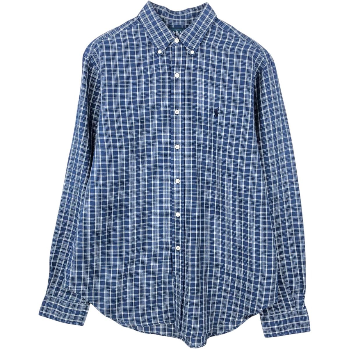古着 ラルフローレン Ralph Lauren CLASSIC FIT クラシックフィット チェック柄 長袖 リネン ボタンダウンシャツ メンズL相当/eaa623888