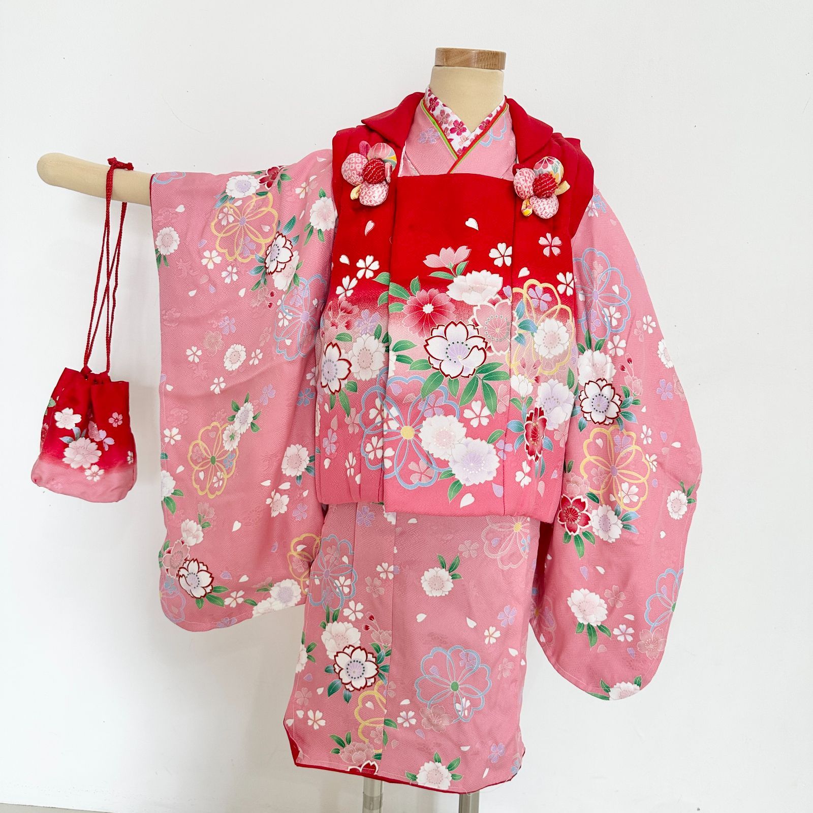 T594 七五三3歳女の子フルセット 着物・襦袢・被布・草履・足袋・髪