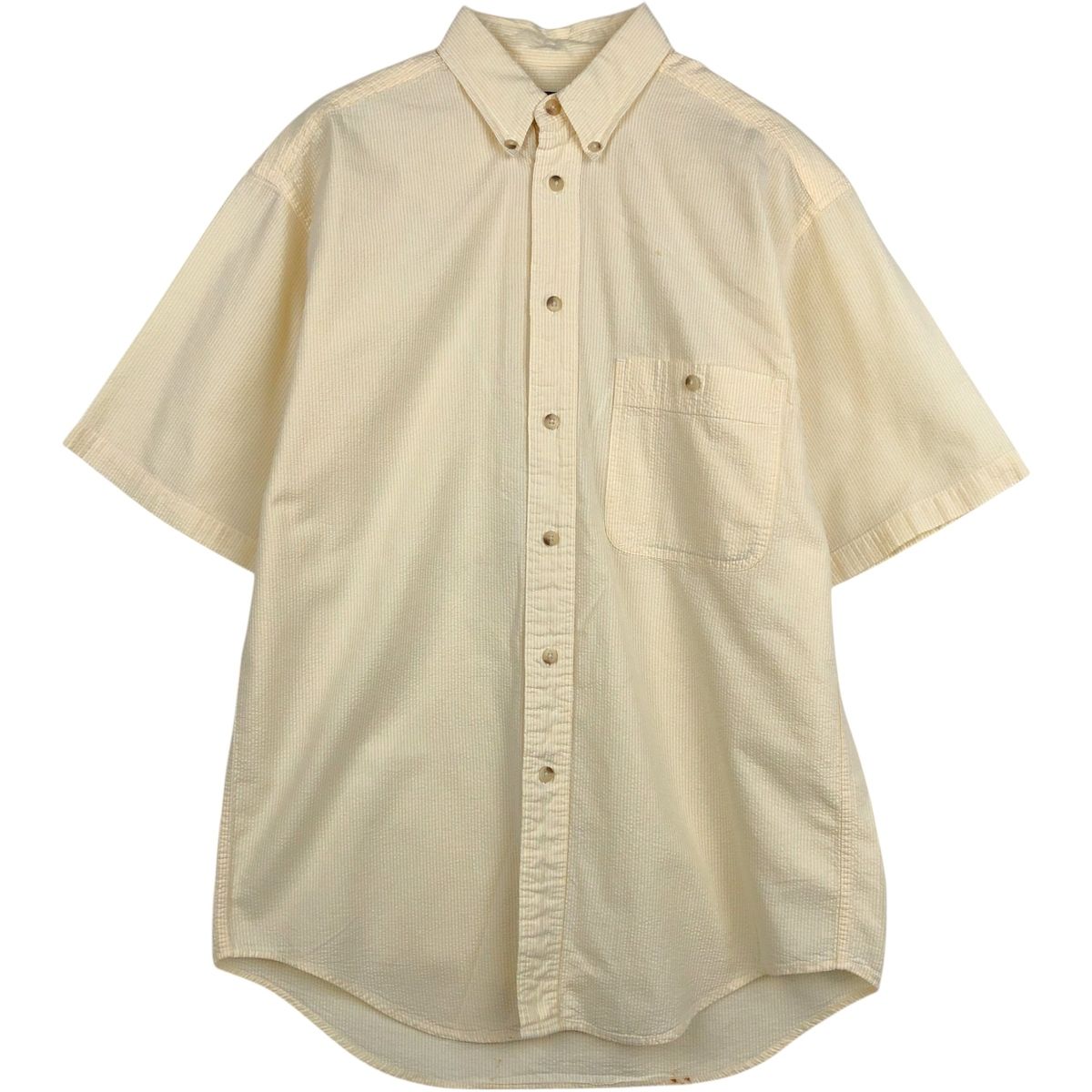 古着 90年代 エディーバウアー Eddie Bauer 黒タグ シアサッカー 半袖 ボタンダウン ストライプシャツ メンズS相当/eaa653136