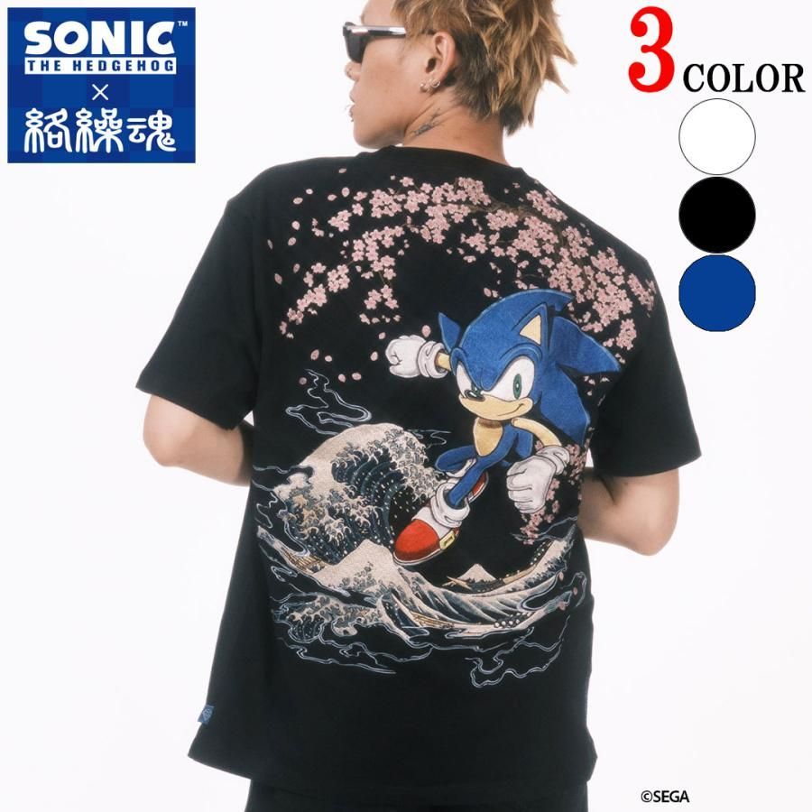絡繰魂 × ソニック コラボ Tシャツ TEE XXLサイズ 半袖 ソニック・ザ・ヘッジホッグ 葛飾北斎の富嶽三十六景 桜 KARAKURI TAMASHII 262094 刺しゅう SEGA 和柄 26SS