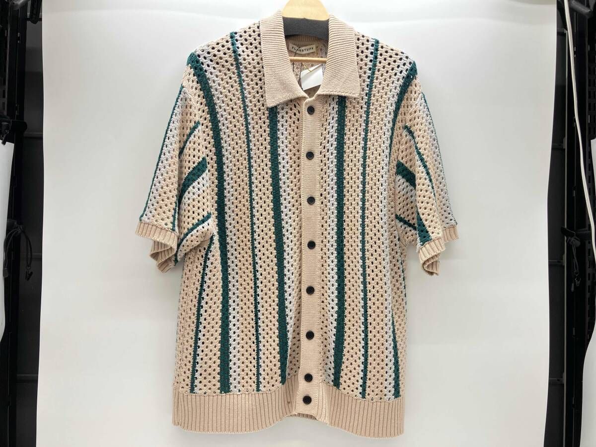 夏 F-LAGSTUF-F STRIPE KINT S/S SUMMER CARDIGAN フラグスタフ ストライプニットショートスリーブサマーカーディガン M マルチカラー