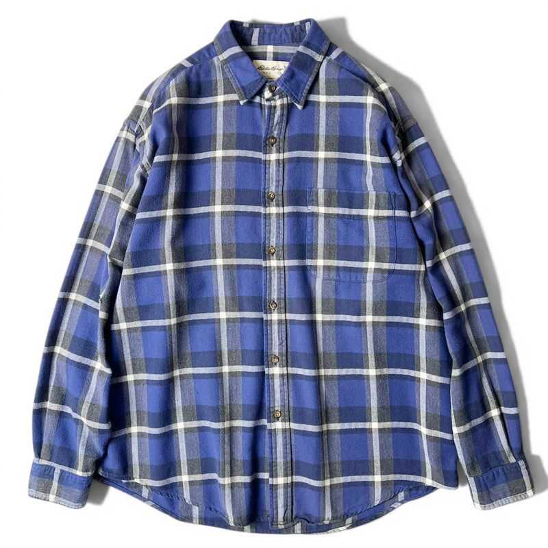 90s Eddie Bauer チェック コットン 長袖 ライト フランネル シャツ L / 90年代 オールド ネルシャツ エディーバウアー 白タグ