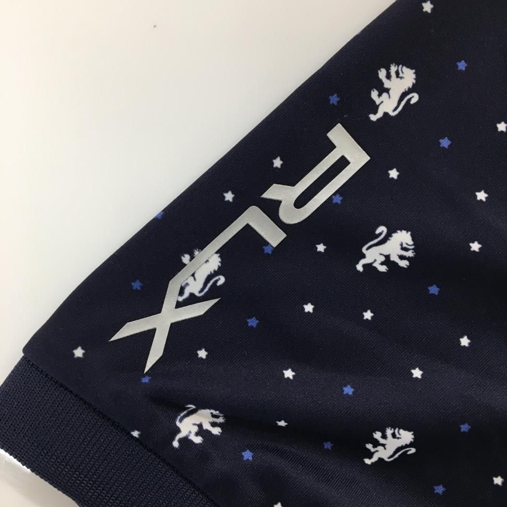 美品】RLXラルフローレン 半袖ポロシャツ ネイビー×白 星総柄 ロゴ