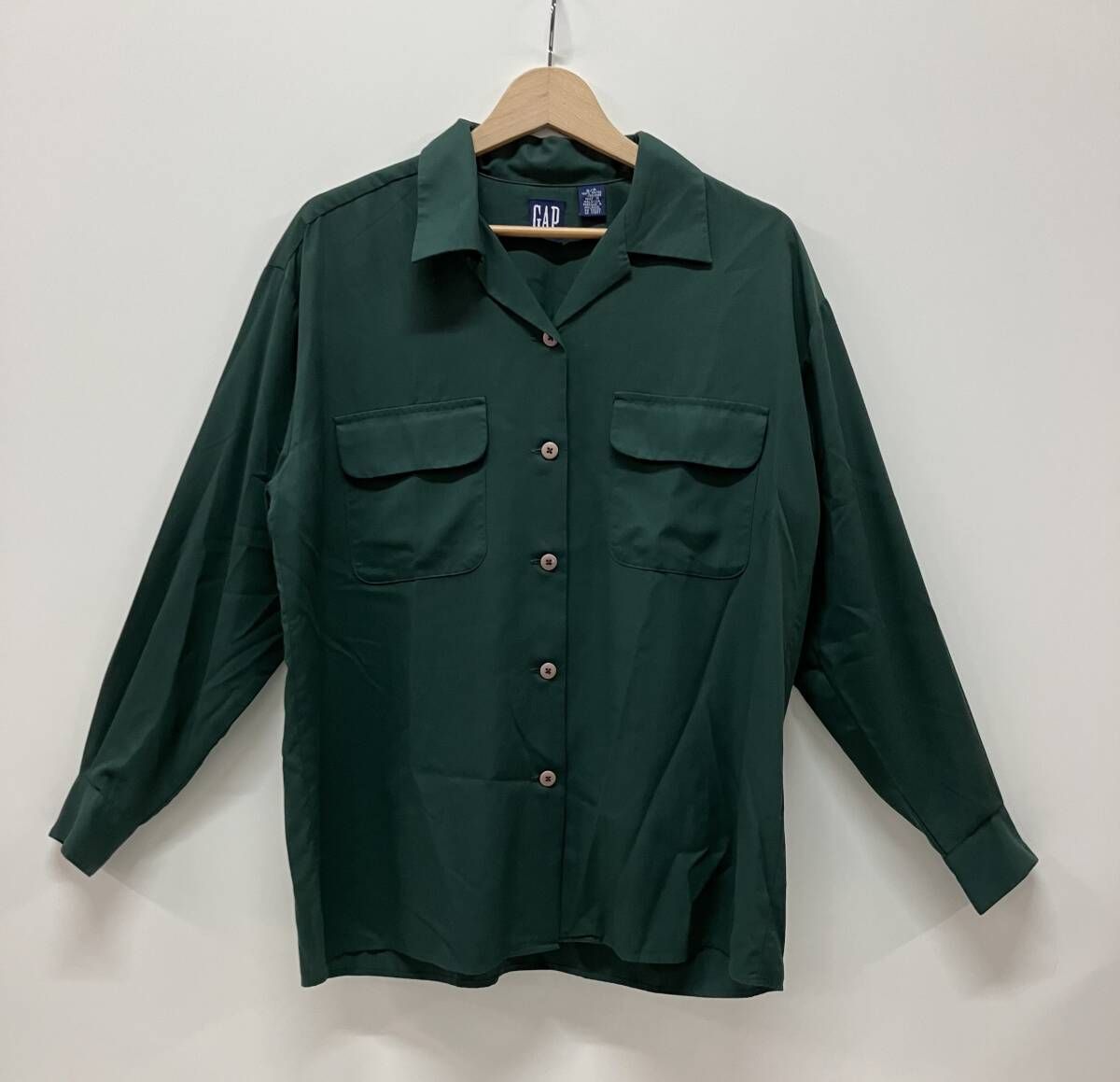 GAP ギャップ 長袖シャツ OLD GAP オールドギャップ 開襟 オープンカラーシャツ レーヨン サイズS グリーン