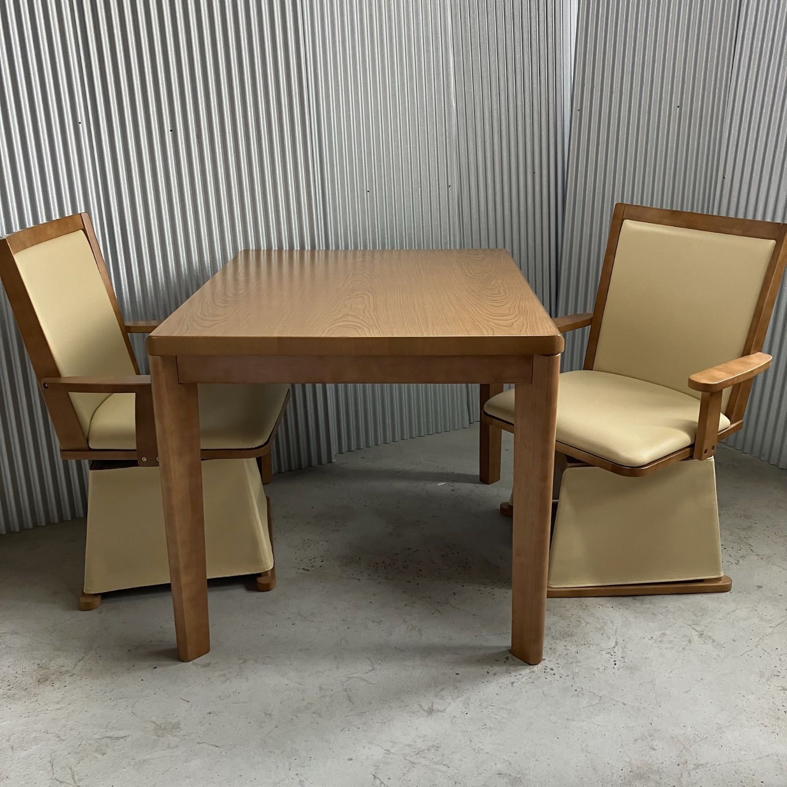 引取限定】ダイニングこたつテーブル＆回転チェア2脚セット 上久商店 