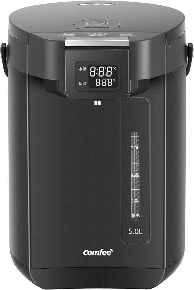 COMFEE' 電気ポット 5L大容量塩素除去機能 ECO省エネモード 4段階保温機能搭載 転倒防止安全設計 液晶ディスプレイ コンパクト設計 給湯ポット CKW-50PK07C1 インディゴグレー