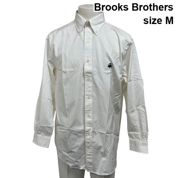 ◇ ブルックスブラザーズ Brooks Brothers ボタンダウンシャツ 長袖 スタンドカラー GFロゴ センターボックスプリーツ 綿 M メンズ S6F653