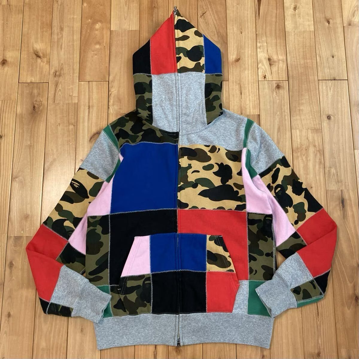 BAPE CAMO CRAZY パッチワーク パーカー Lサイズ a bathing ape BAPE full zip hoodie エイプ ベイプ アベイシングエイプ 迷彩 yi39