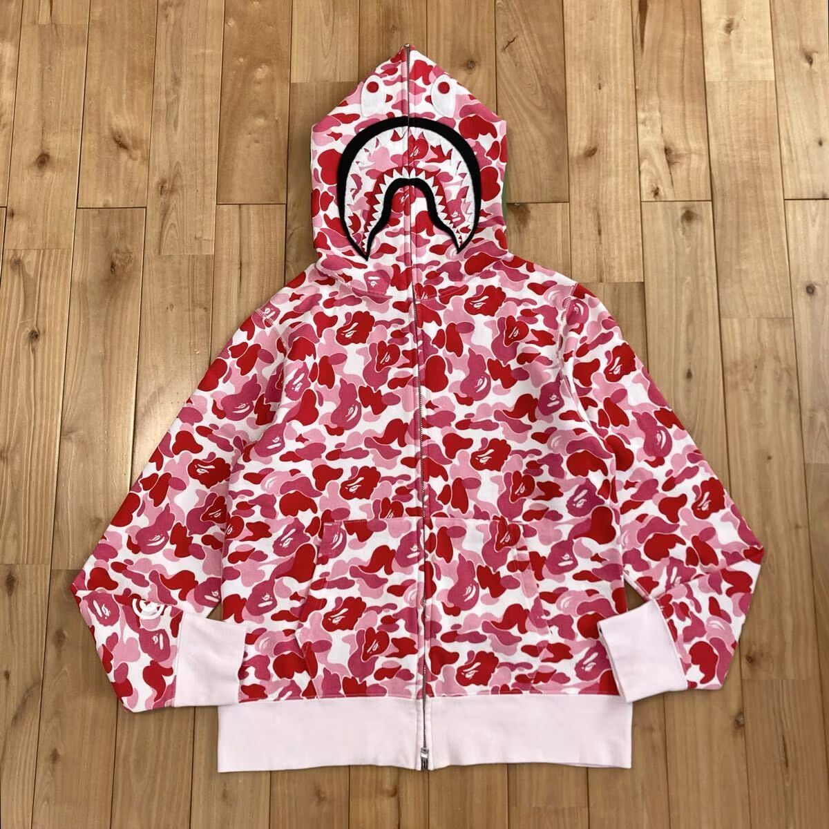 ABC CAMO PINK シャーク パーカー Sサイズ shark full zip hoodie a bathing ape BAPE エイプ ベイプ アベイシングエイプ ABCカモ oyz046