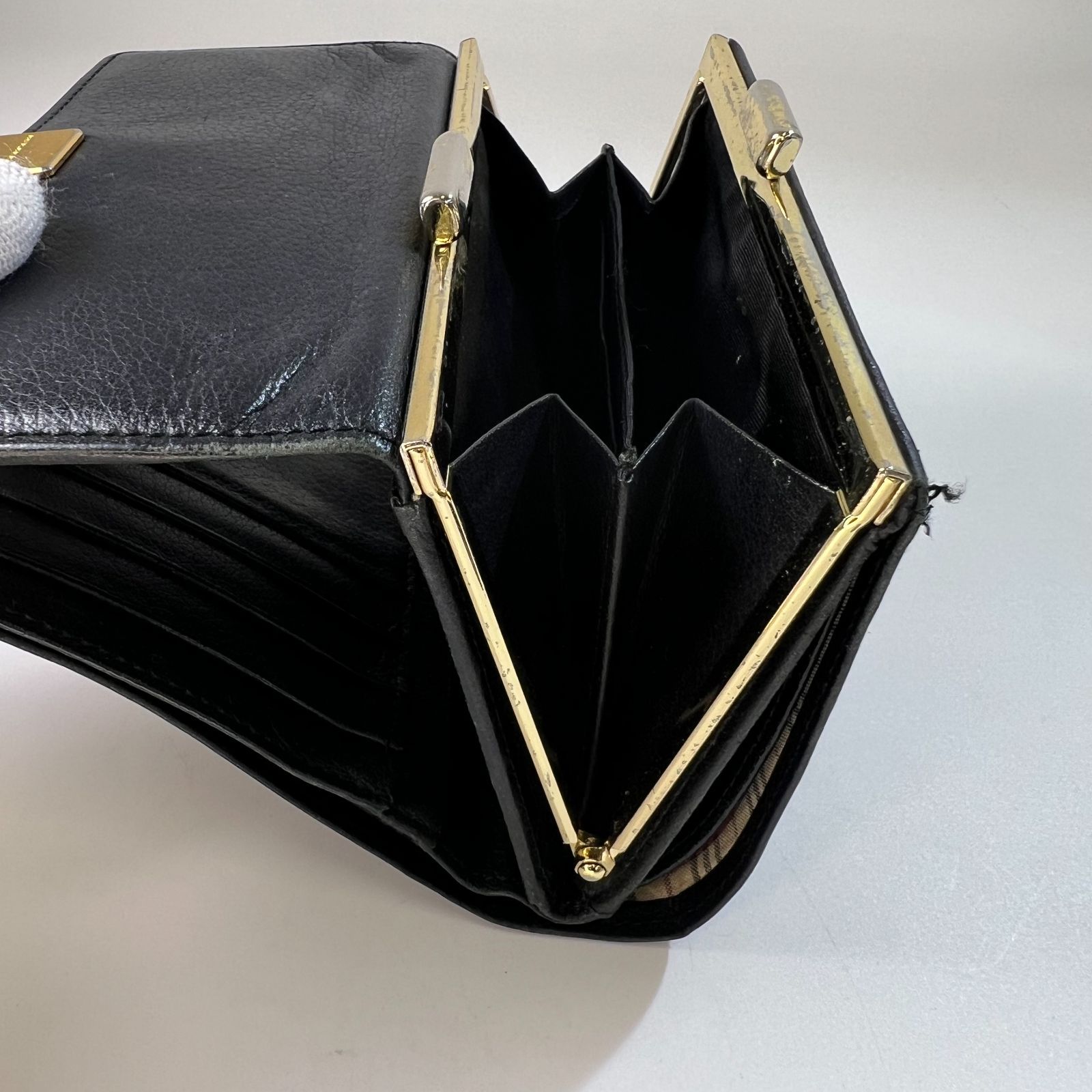BURBERRY バーバリー 二つ折り財布 金ロゴ レザー BURBERRY バーバリー 二つ折り財布 がま口 コンパクトウォレット
