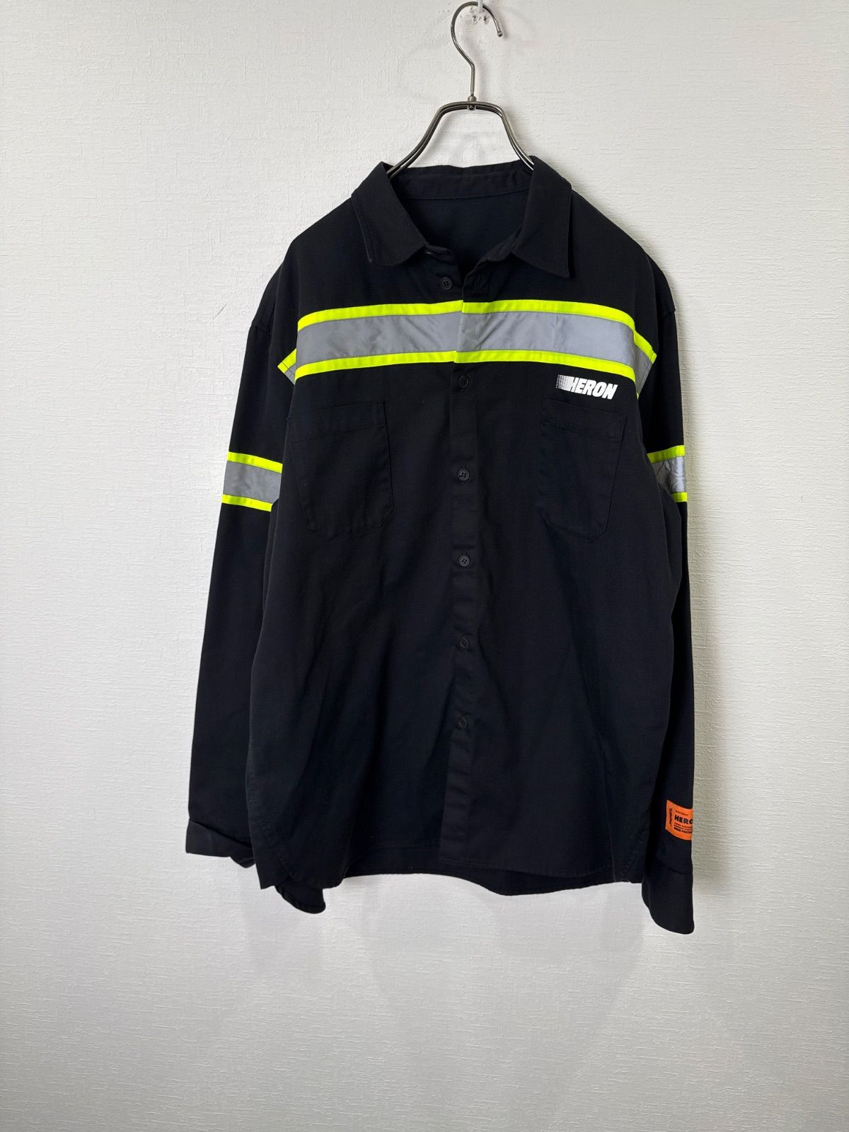 S00885｜HERON PRESTON｜ヘロンプレストン｜リフレクターシャツ｜長袖シャツ｜ブラック｜M｜無地｜リフレクター｜ストリート｜ハイブランド｜モード｜テック｜メンズ｜古着｜USA古着｜ヴィンテージ｜90S｜Y2K｜アメカジ｜フォロー割｜今期トレンド