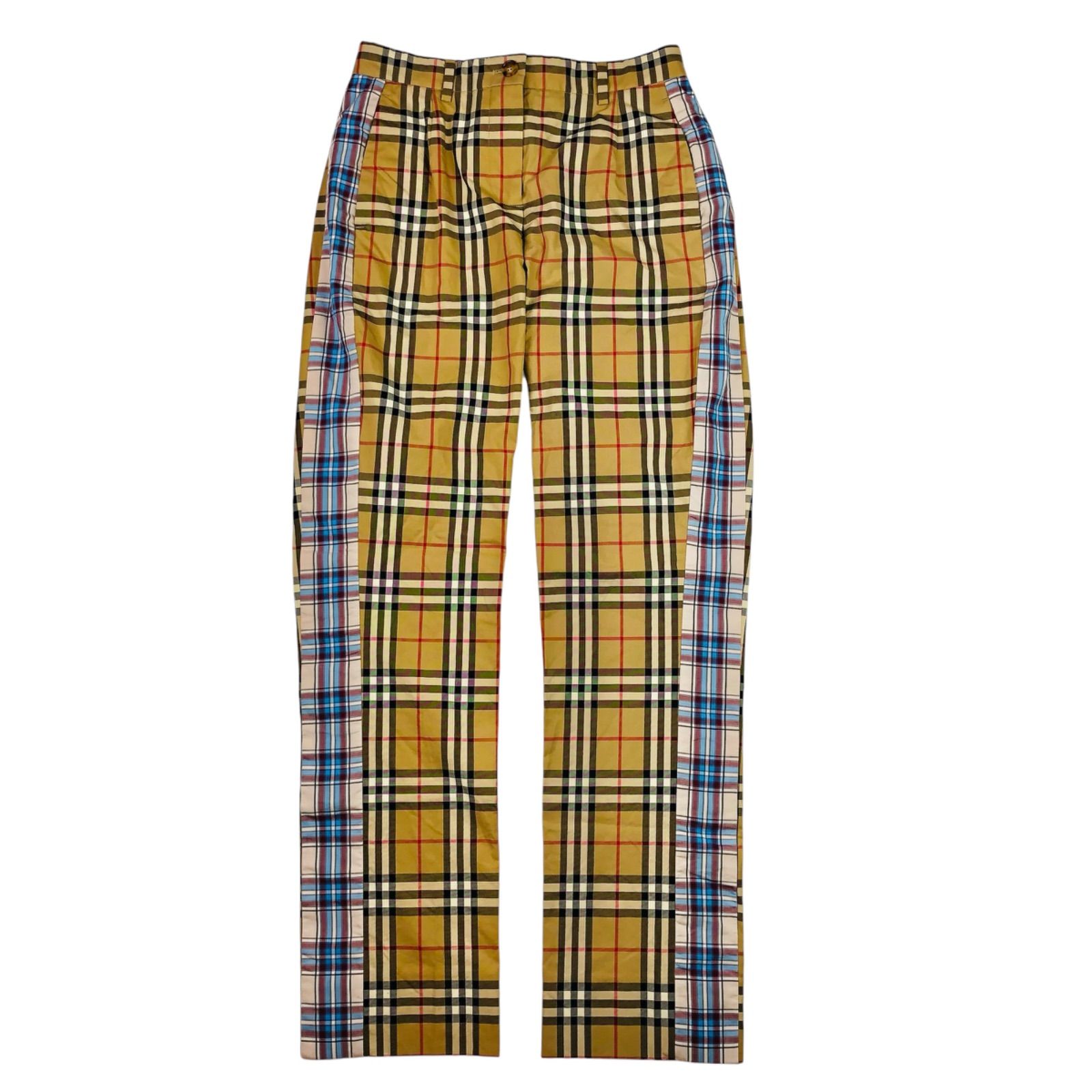 美品★BURBERRY★バーバリー・レディース ヴィンテージチェックデザイン サイドストライプ コットンパンツ (36/S相当) レディースパンツ ブランドパンツ カジュアルパンツ オシャレ 夏服