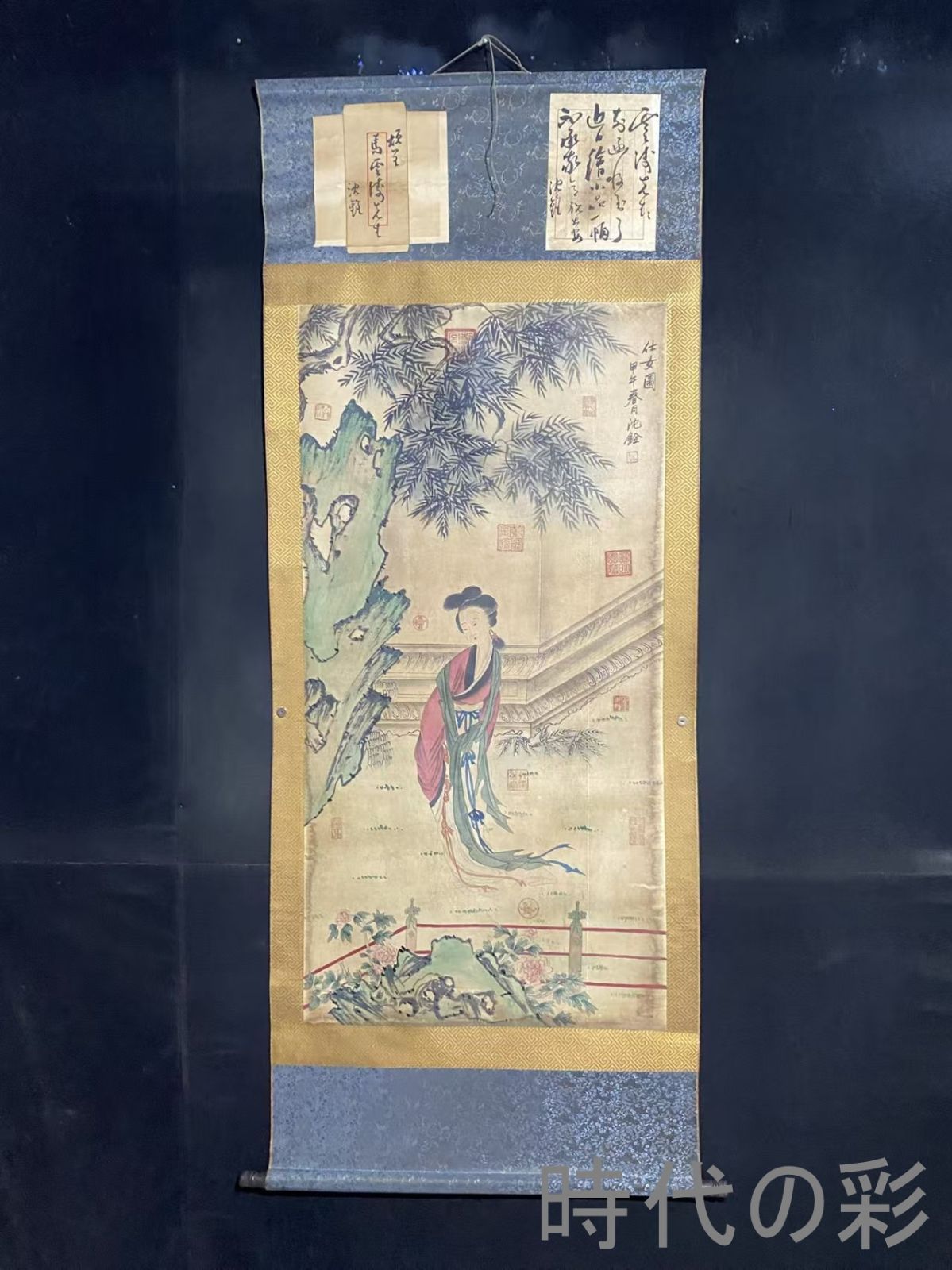【沈銓款・人物図・中堂掛軸】中国古美術 肉筆 手描き 水墨画 宣紙 掛軸 中国書画 人物画 唐物 書院飾り 茶室飾り 収蔵逸品 R08062205
