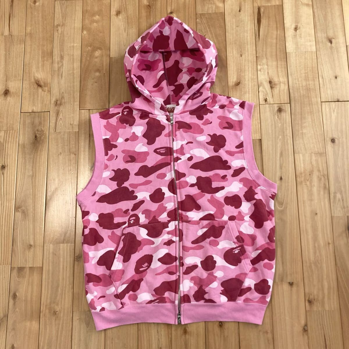 Pink Camo スウェット パーカー ベスト Mサイズ a bathing ape BAPE zip hoodie vest エイプ ベイプ アベイシングエイプ 迷彩 NIGO i2499