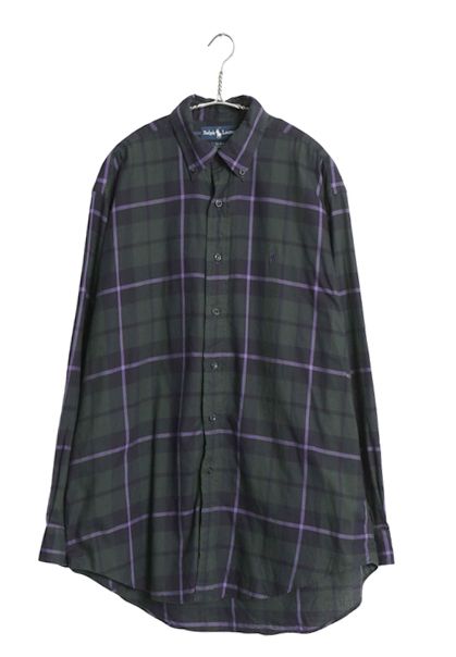 90s ラルフローレン チェック 長袖 ボタンダウン シャツ メンズ M / 古着 オールド ポロ コットン 長袖シャツ ワンポイント マルチカラー
