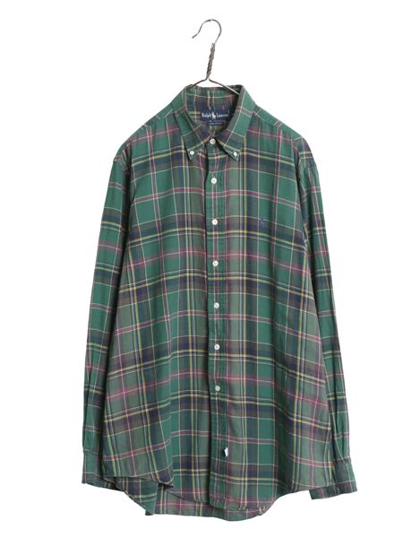 90s ラルフローレン フランネル 長袖 ボタンダウン シャツ メンズ XL 古着 オールド ポロ チェック ワンポイント ネルシャツ 大きいサイズ