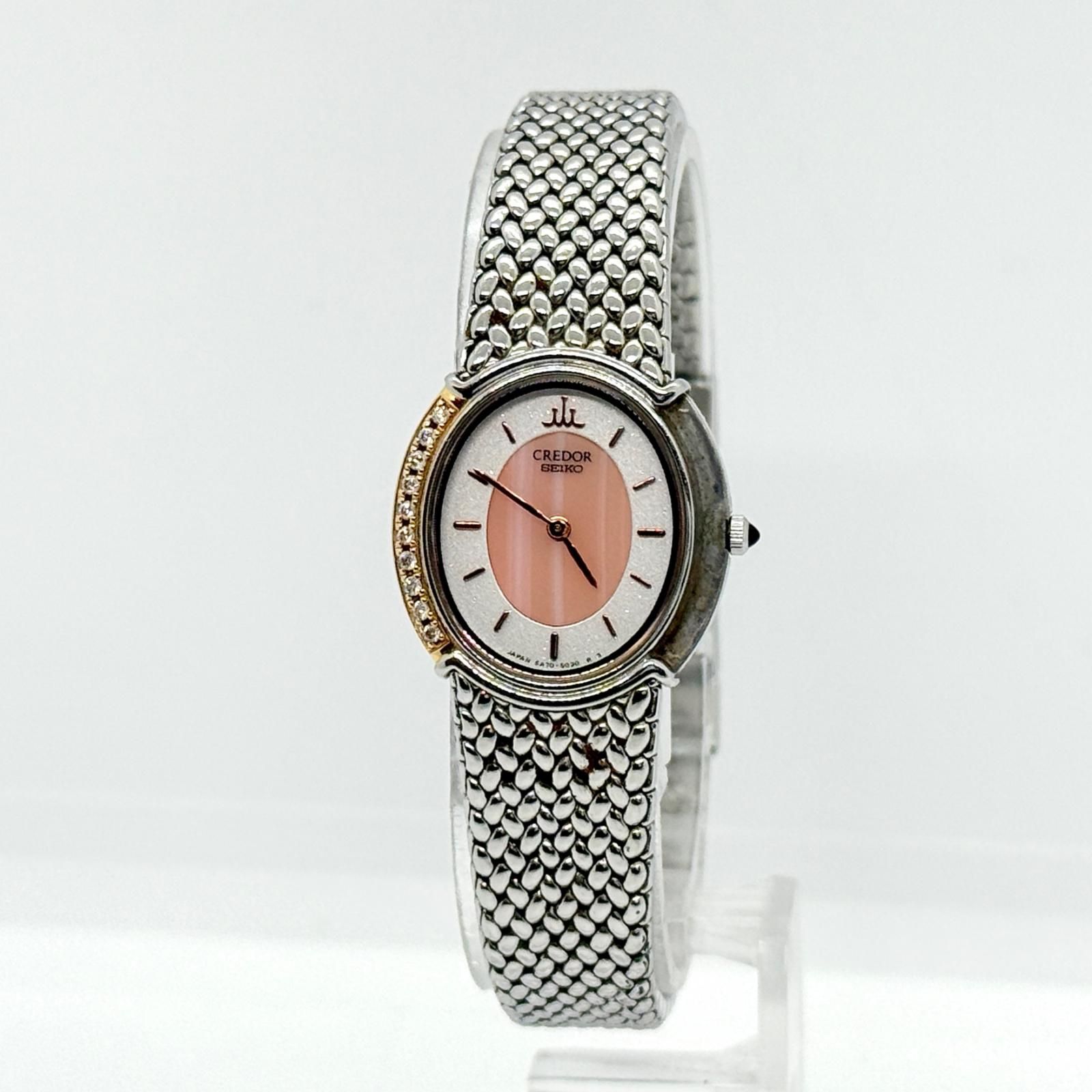 SEIKO セイコー CREDOR クレドール 5A70-3000 SS/YG ピンクシェル