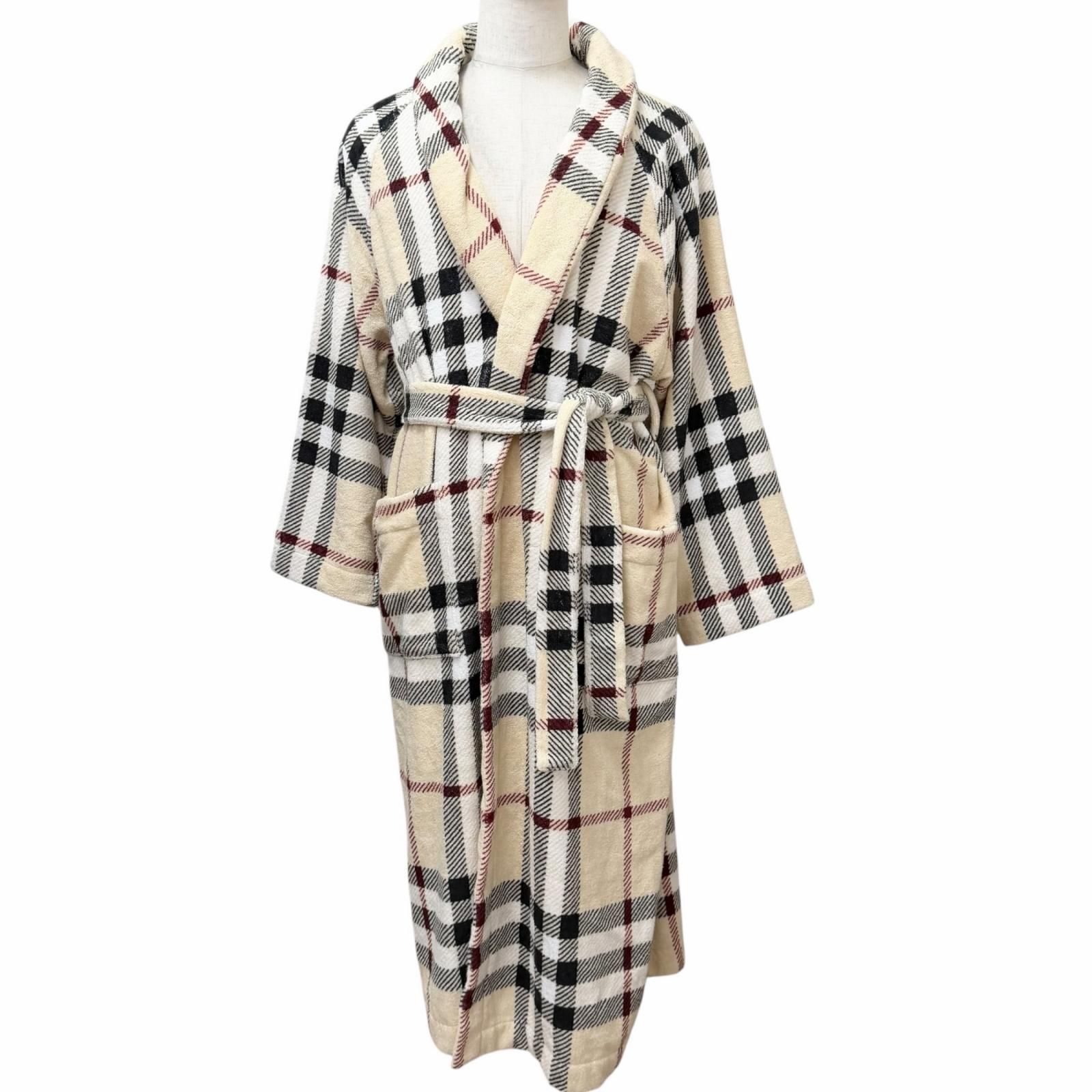 未使用品□BURBERRY バーバリー 8075437 ノバチェック柄 パイル地 ベルテッド ガウンコート ベージュ系 M イタリア製 正規品 メンズ 未使用品□BURBERRY バーバリー 8075437 ノバチェック柄 パイル地