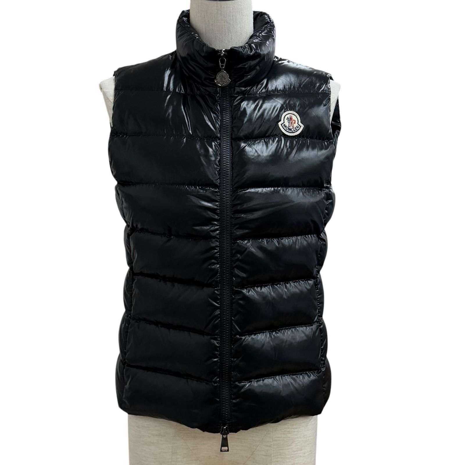 極美品★MONCLER モンクレール GHANY GILET ロゴワッペン付 スタンドカラー ZIP UP ダウンベスト ブラック 0 正規品 レディース