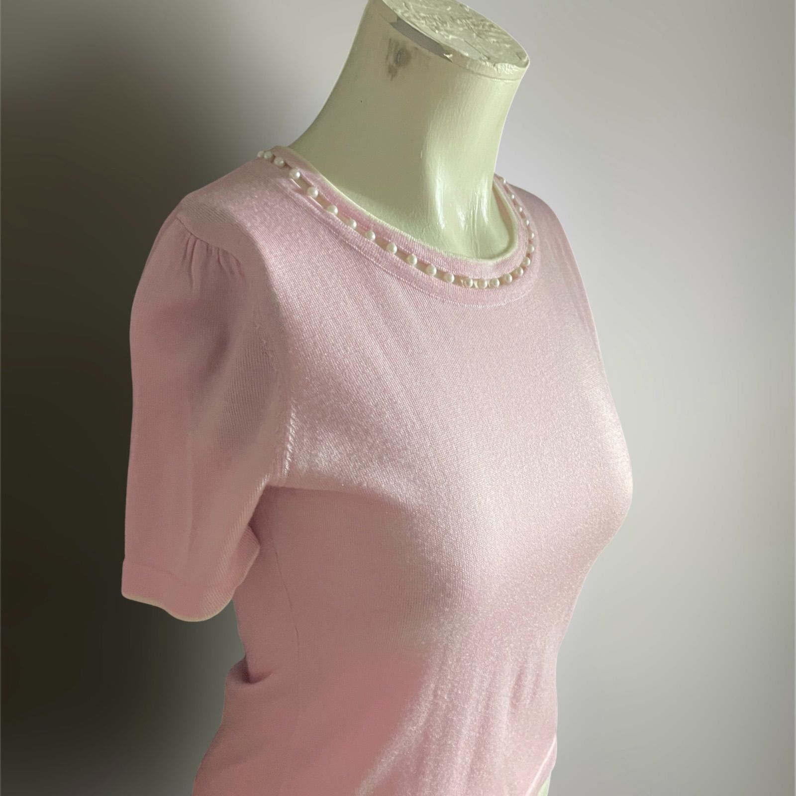 Vintage 90s Courreges クレージュ パールネック Tシャツ リブトップ 半袖 ブラウス トップス ARCHIVE ブラウス I132