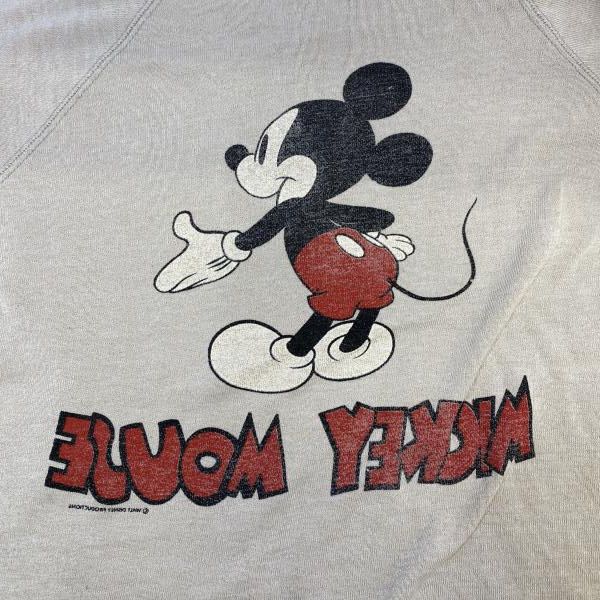 中古】Disney 70～80s 白足 MICKEY MOUSE ラグラン リンクプリント
