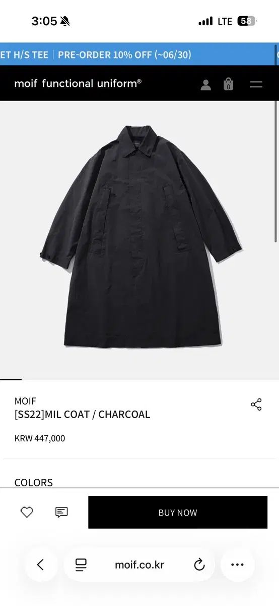 SS22]MIL ⁄ CHARCOAL COAT MUSINSA MOIF moif®ㅣ22SS - (モイフ
