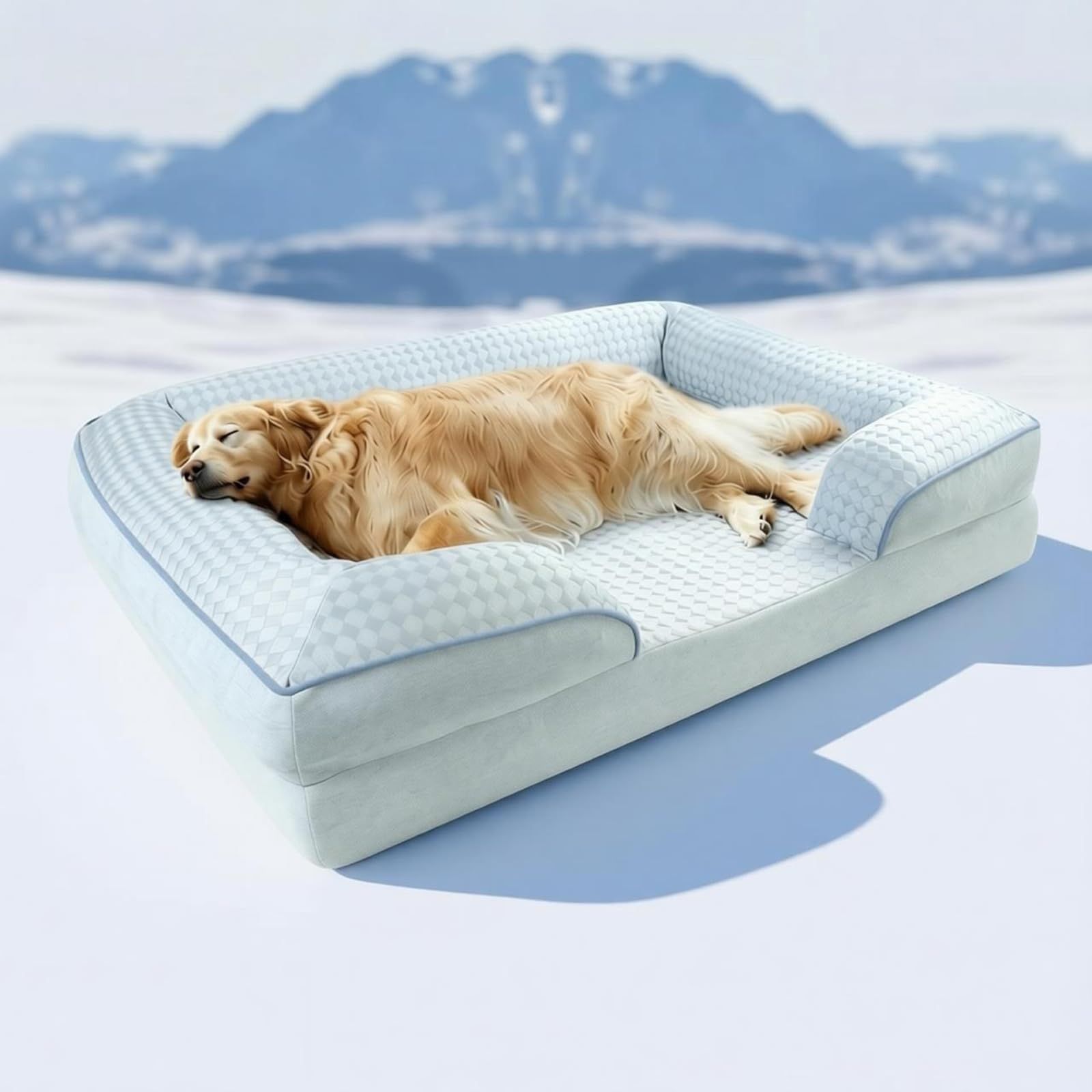 JEMAジェマ ペットクッション 犬ベッド ペットベッド ペットソファーベッド 夏用 ひんやり 冷感 冷感ベッド 暑さ対策 洗える ふわふわ 枕付き 犬寝床 防水 滑り止め 老犬介護 床ずれ 防止 通年使用 春夏 中型犬 大型犬 多頭飼い 107*76*19c