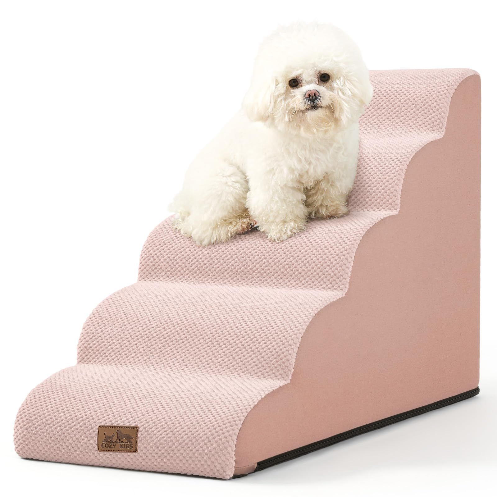 COZY KISS 犬階段 高密度スポンジ 防水加工 ドッグステップ 滑り止め底面 カバー取り外し洗える コンパクト収納 ペット階段 (ピンク、40×84×57cm、5段)
