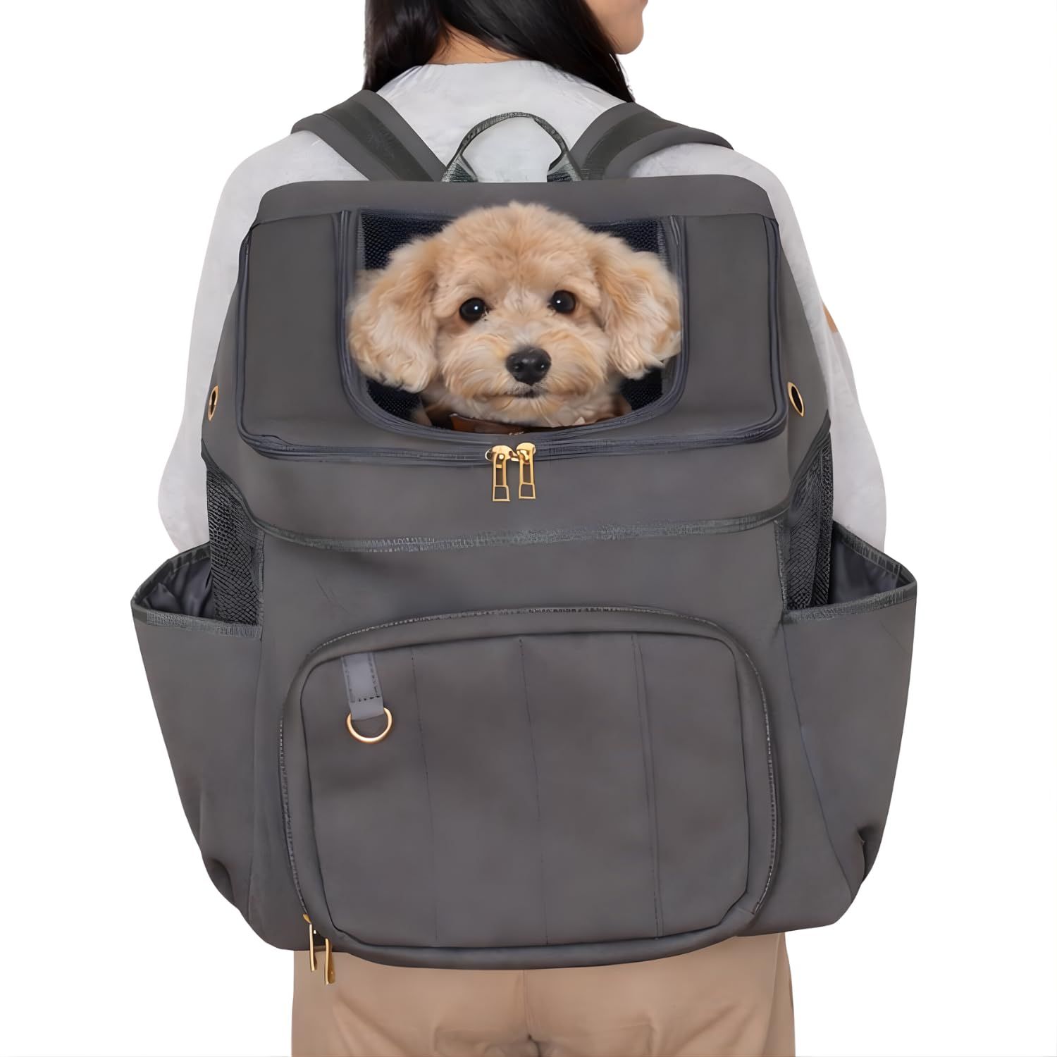 TOWADOG ペットキャリー 犬 リュック バックパック 小型犬 中型犬 猫 ネオプレン フロント 前抱き (チャコールグレー, L)
