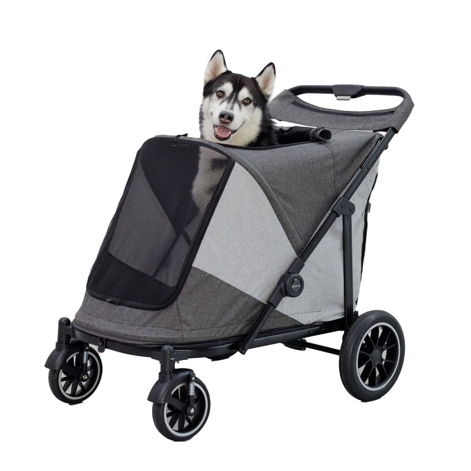 ジェックス OSOTO GO グランデ アーバングレー 前面フルオープンで乗り降りスムーズ 67.0cm×104.0cm×96.0cm 耐荷重40kg以下 大型犬 スロープ付き マルチポケット・背面ポケット 折り畳み