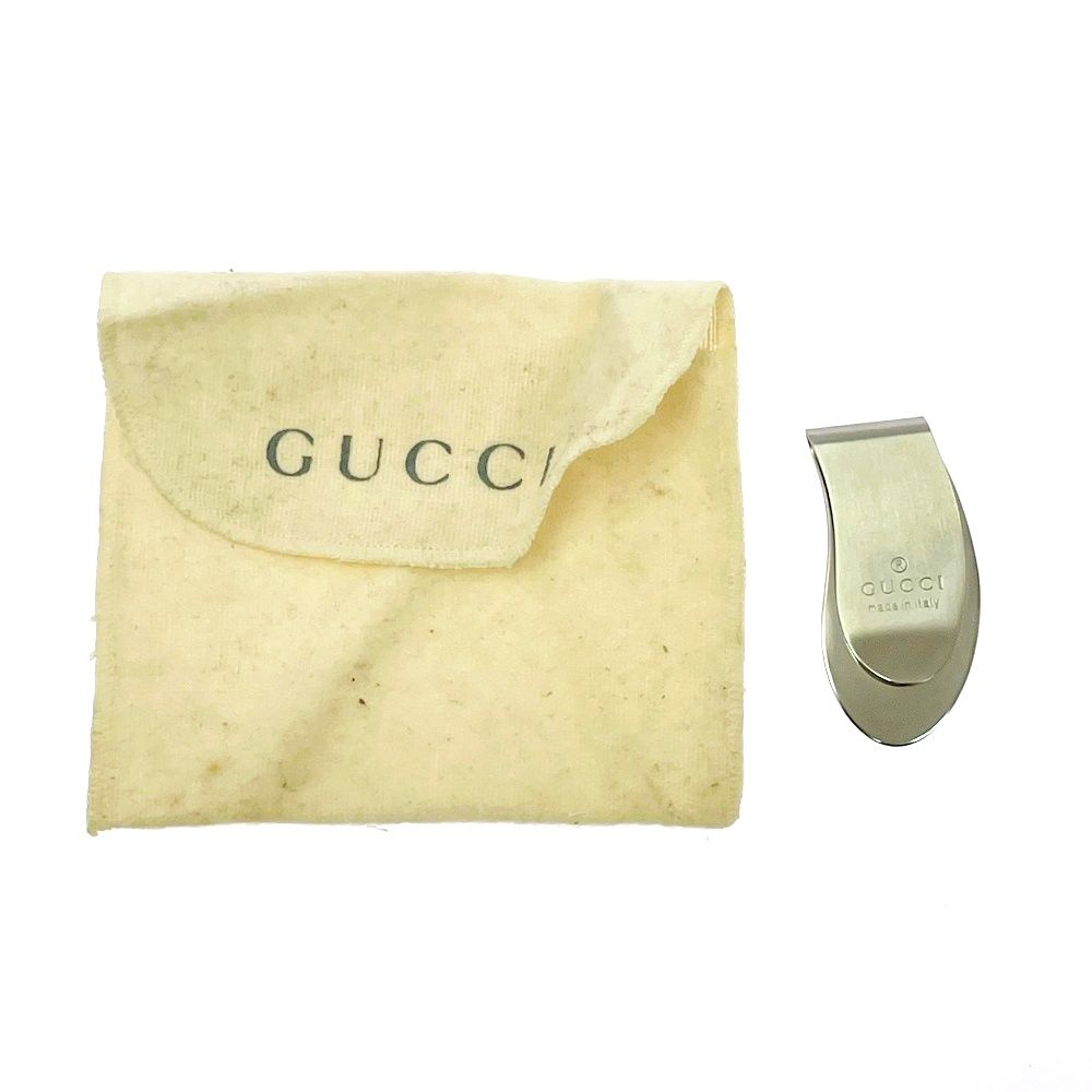 【中古】【保存袋付き】 GUCCI グッチ メタル ロゴ マネークリップ シルバー 575107 マネークリップ