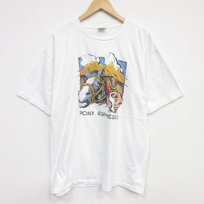 XL/古着 FABRIC ART 半袖 ビンテージ Tシャツ メンズ 90年代 90s ポニー エスプレッソ コットン クルーネック USA製 ホワイト【spe】 26may28