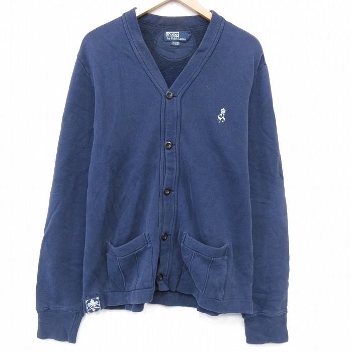 L/古着 ラルフローレン 長袖 ブランド スエット カーディガン メンズ 90年代 90s ワンポイントロゴ ネイビー【spe】 26may28