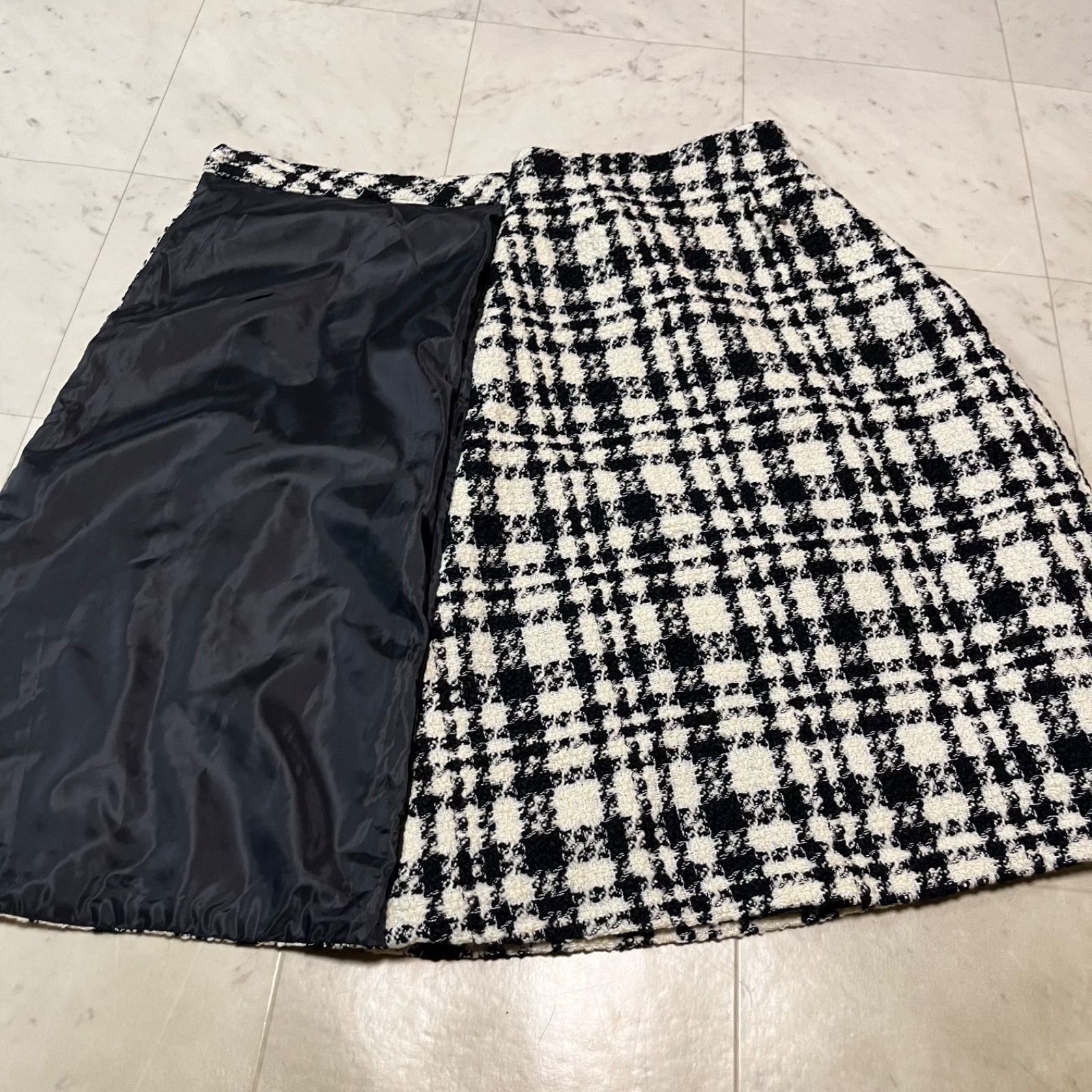 sheller シェリエ チェック柄 ロングフレアスカート ラップ風スカート
