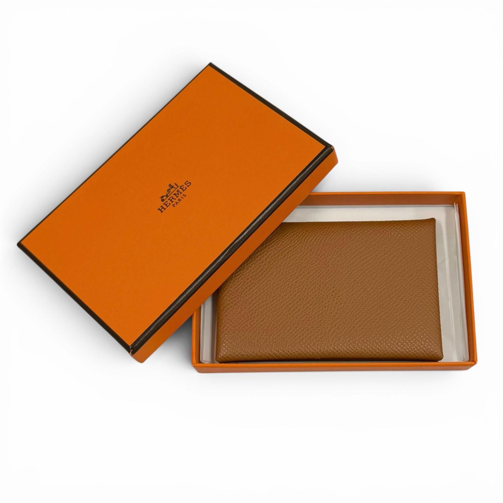 極美品★HERMES エルメス カルヴィ ゴールド ヴォーエプソン シルバー金具 名刺入れ カードケース Y刻印 フランス製 レディース 箱付き