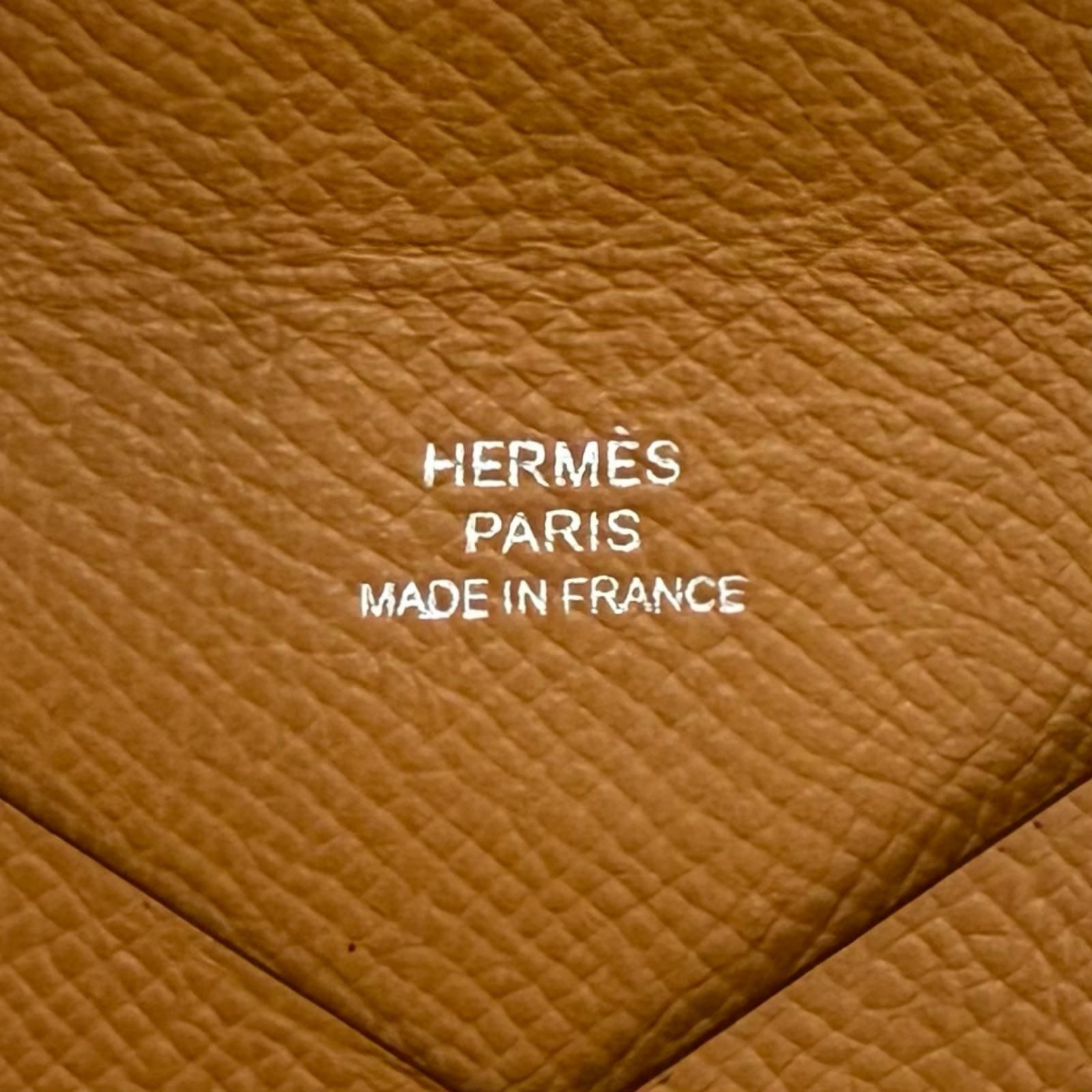 極美品★HERMES エルメス カルヴィ ゴールド ヴォーエプソン シルバー金具 名刺入れ カードケース Y刻印 フランス製 レディース 箱付き