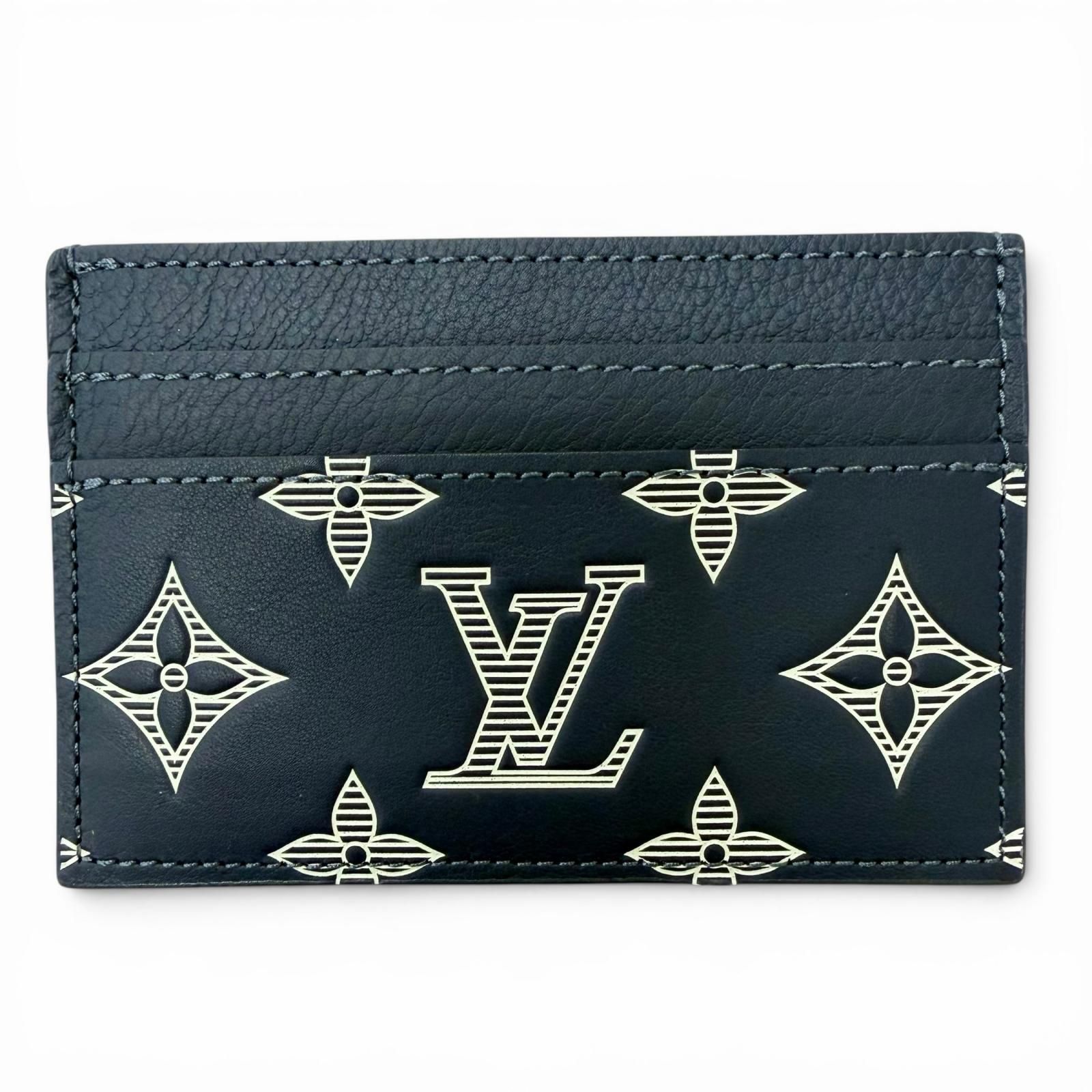 極美品□LOUIS VUITTON ルイヴィトン M83700 ポルト カルト ダブル モノグラムシャドウ レザーカードケース ブルーマリーヌ フランス製