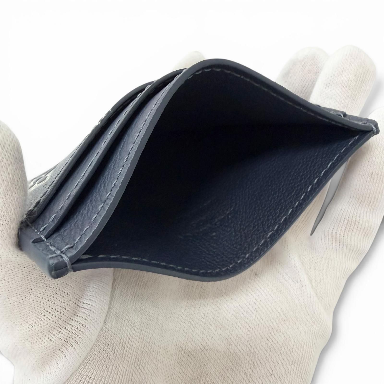 極美品□LOUIS VUITTON ルイヴィトン M83700 ポルト カルト ダブル モノグラムシャドウ レザーカードケース ブルーマリーヌ フランス製