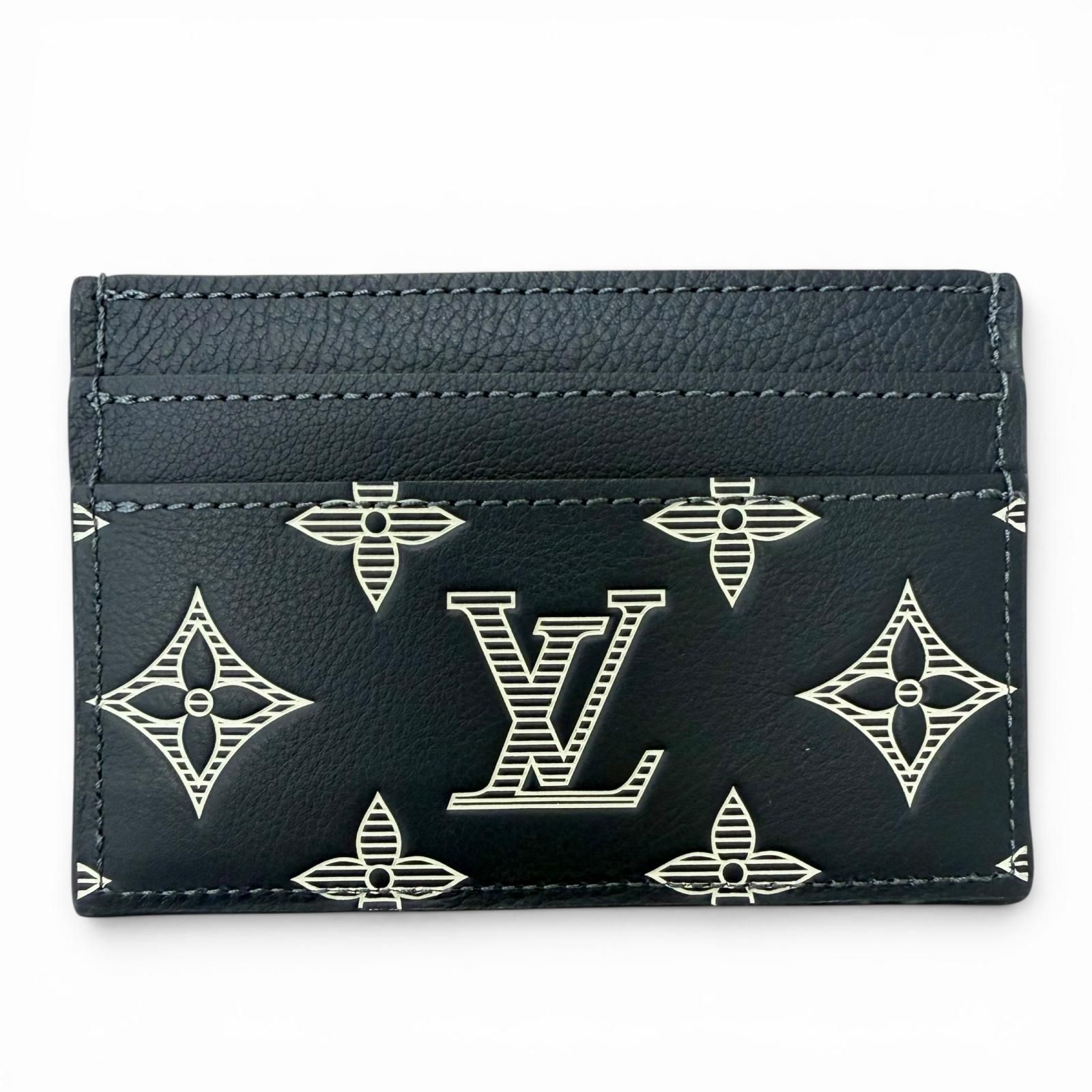 極美品□LOUIS VUITTON ルイヴィトン M83700 ポルト カルト ダブル モノグラムシャドウ レザーカードケース ブルーマリーヌ フランス製