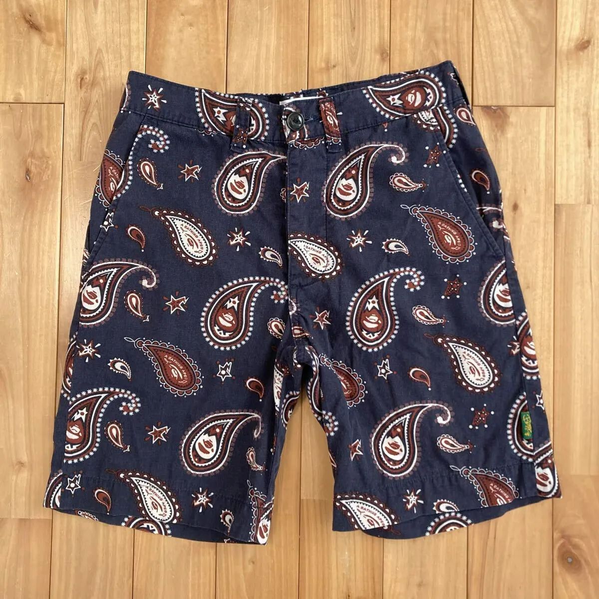 APE FACE ペイズリー柄 ハーフパンツ Sサイズ ネイビー a bathing ape BAPE shorts エイプ ベイプ アベイシングエイプ ショーツ NIGO y3