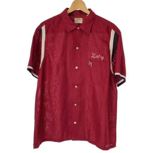 【中古】　Hilton　ボーリングシャツ　60s vintage　60年代　OLD　半袖　トップス　レギュラーカラー　胸ポケット　刺しゅう　USA製　古着　/1590