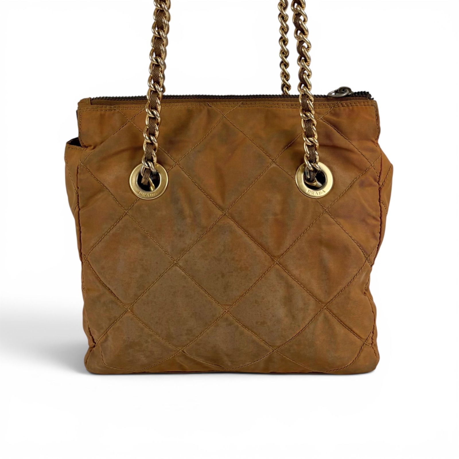 PRADA Triangle Logo Shoulder Bag Brown プラダ キルティング加工 