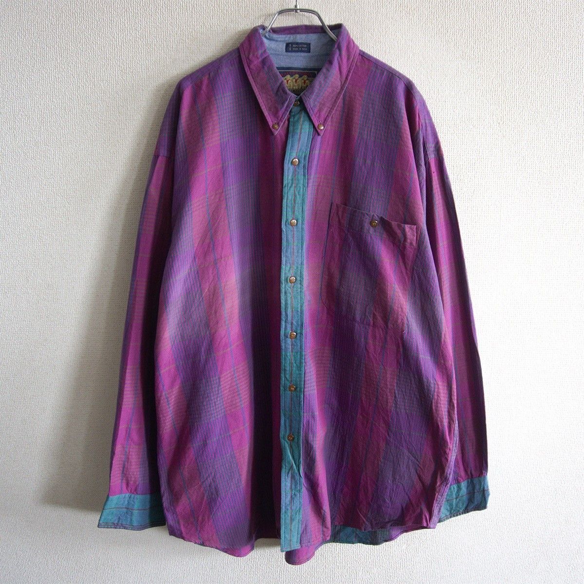80S/兵隊タグ】CHAPS Ralph Lauren【チェック BD シャツ】XL 80年代